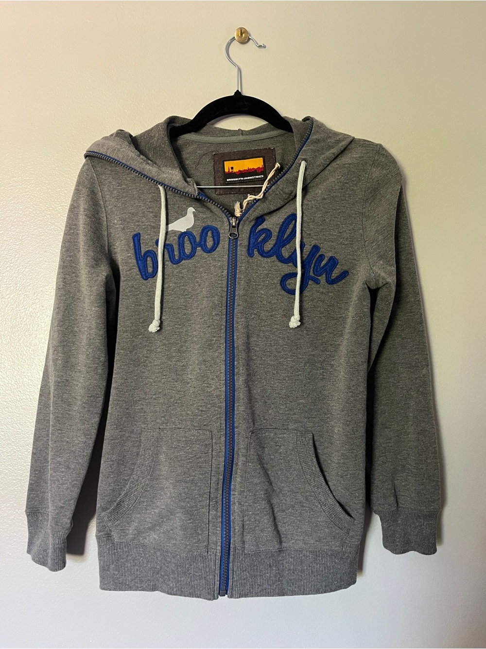 Brooklyn Industries Gray Zip Hoodie with Blue Script